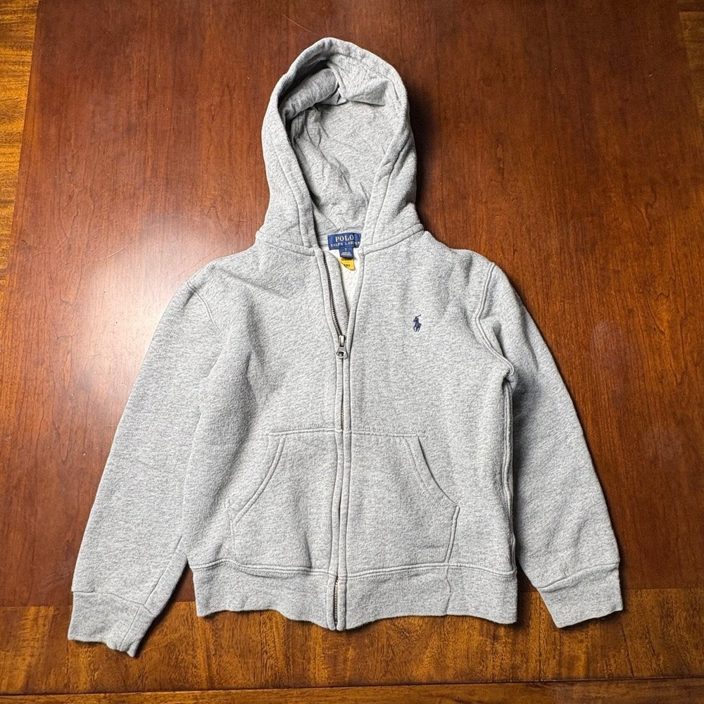 Polo Ralph Lauren Boys Gray Full Zip Fleece Hoodie Size 7 Pony Logo